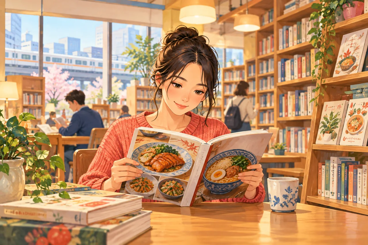 A person discovers a cookbook in the library.